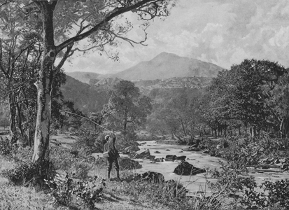 Bettws-y-Coed and Moel Siabod, from the Llugwy (b/w photo)