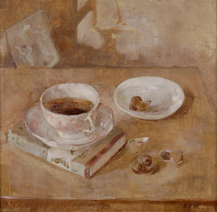 Teacup on a Book with Snail Shells, 1988 (Oil on Panel)