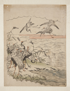 Returning Cranes (colour woodblock print)