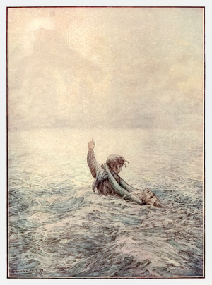 Christian and Hopeful crossing the Waters of Death from The Pilgrims Progress by John Bunyan