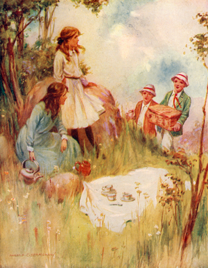 Lunch proved great fun (colour litho)