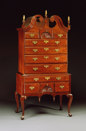 Queen Anne carved high chest-of-drawers, Connecticut or New York, 1760-80 (mahogany)