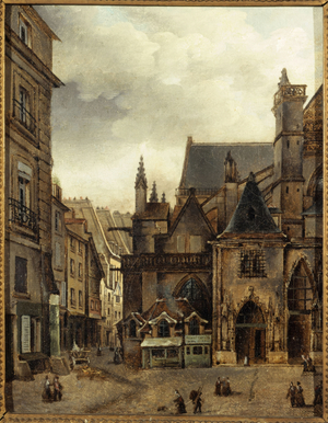 L'église de Saint-Germain-l'Auxerrois et la rue Chilpéric, circa 1840, present-day Place du Louvre, 1st arrondissement, between 1835 and 1845 (oil on canvas)