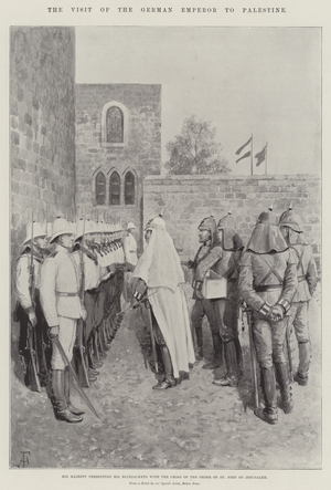 The Visit of the German Emperor to Palestine, His Majesty presenting his Bluejackets with the Cross of the Order of St John of Jerusalem (engraving)