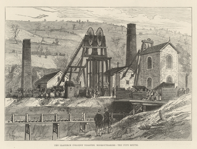 The Llanerch Colliery Disaster, Monmouthshire, the Pit's Mouth (engraving)