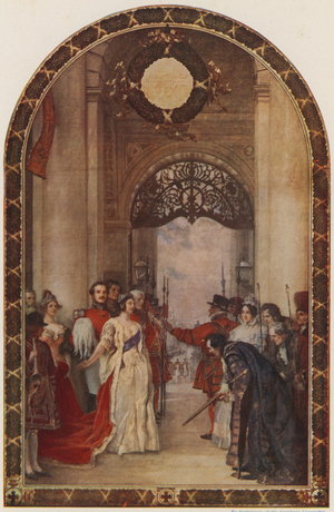 Opening of the Royal Exchange by Queen Victoria, London, 1844 (colour litho)