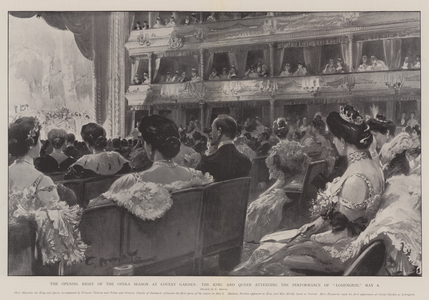 The Opening Night of the Opera Season at Covent Garden, the King and Queen attending the Performance of "Lohengrin," 8 May (litho)