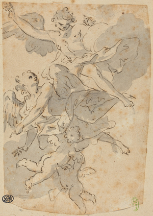 Angels and Putti (pen and brown ink with gray wash over charcoal; laid down)