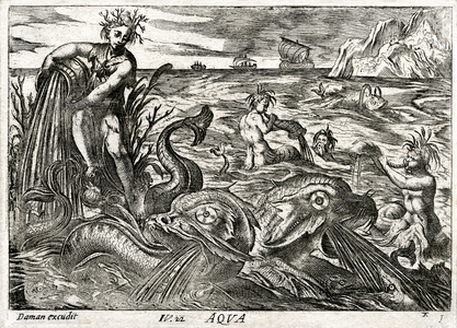 Aqua: allegory of water, 17th century (engraving)