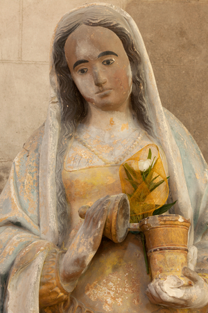 Church (Église Saint-Sauveur du Petit-Andely). Interior. Statue. Saint-Magdalena. Polychrome stone. 16th century.