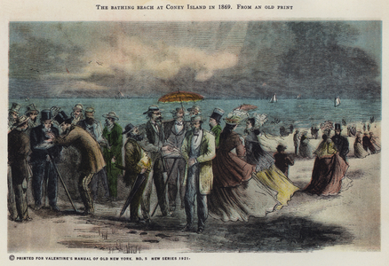 The bathing beach at Coney Island in 1869 (colour litho)