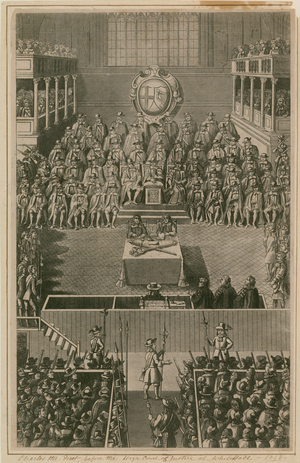 King Charles I before the High Court of Justice at Whitehall, 1648 (engraving)