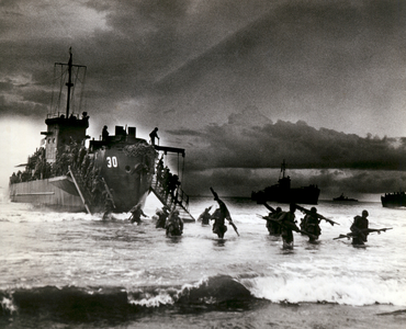 USS LCI(L)-30 putting troops of second wave ashore at Sarmi, Dutch New Guinea, 17th May 1944 (b/w photo)