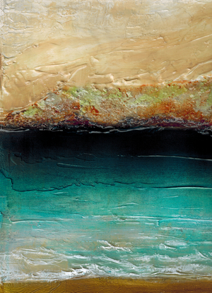 OCEAN CALLING 1 TEAL GREEN GOLD , 2021 (Acrylic Mixed Media)