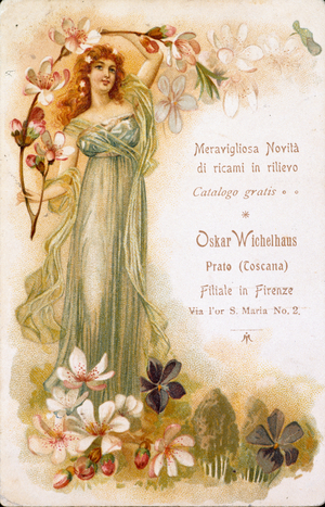 Advertising postcard : Oskar Wichelhaus - Ricami, , Italy,1939