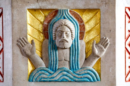 St Peter's catholic cathedral, Belfast, Northern Ireland, Detail of the baptismal font, Ulster, U.K. (photo)