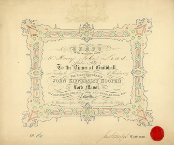 Invitation to a banquet at the Guildhall, London, on 9 November 1847 (engraving)