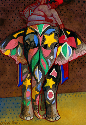 Indian Elephant Ride, 2007 (watercolour)