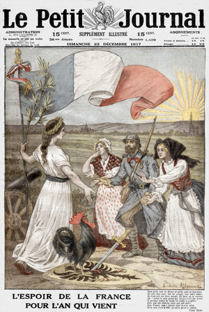 Frontpage of french newspaper "Le Petit Journal" december 23, 1917: the hope of France for new year: Alsace and Lorraine delivered from Germany
