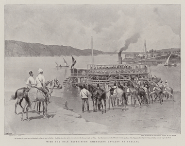 With the Nile Expedition, Embarking Cavalry at Shellal (litho)