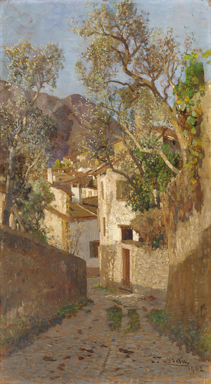 A shaded village road, 1902 (oil on panel)