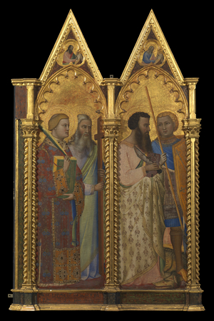 Saints Bartholomew and George (left panel) (recto), 1348 (tempera on panel)