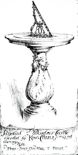 An engraving depicting a horizontal sundial from Windsor Castle - erected by King Charles II, 19th century