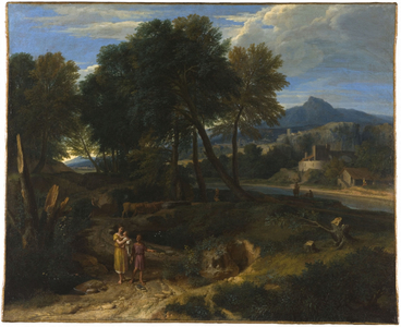 Pastoral with a young shepherd and a woman with a child in her arms, between 1662 and 1679 (oil on canvas)