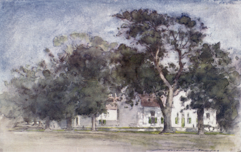 Dutch farmhouse on Rhodes' Estates, Paarl (colour litho)