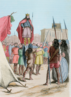 Wamba (died 687) is elected the King (colour engraving)
