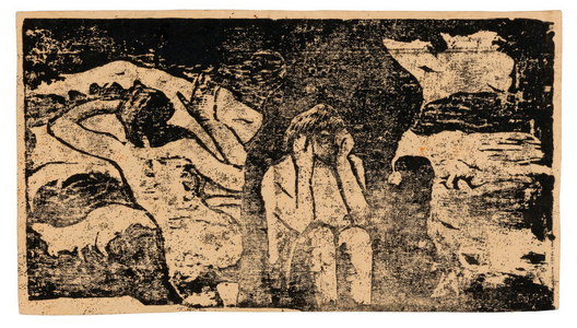 At the Black Rocks, from the Suite of Late Woodblock Prints, 1898-99 (woodblock print in black ink on cream wove paper)