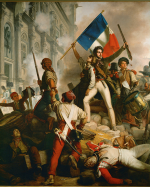 Street battle in front of Paris City Hall … (oil on canvas)