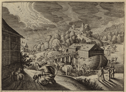 The animals boarding Noah's Ark (engraving)