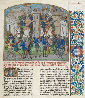 The assault on Ribodane, from 'Anciennes et nouvelles chroniques d'Angleterre', by Jean de Wavrin, c.1470-80 (vellum)