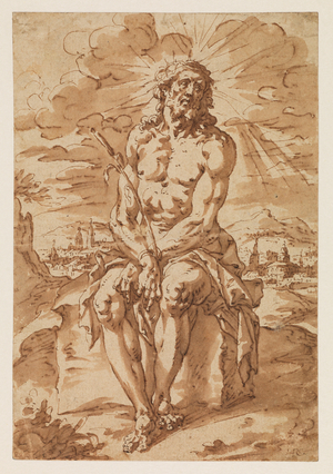Man of Sorrows - Ecce Homo, 1585-1630 (traces of black chalk, pen & brown ink, brown wash on laid paper)