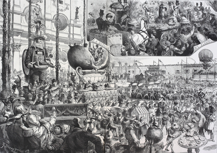 The Carnival in Nice, France, Historical, digital reproduction of an original 19th century artwork