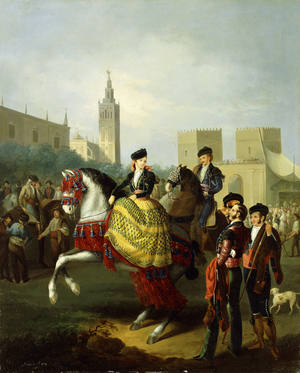 Elegant Figures in Seville (oil on canvas)