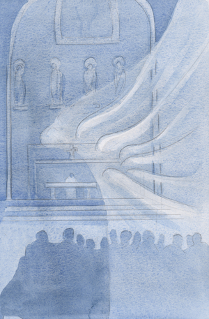 The angels adore Christ in the Holy Eucharist, 2001 (w/c on paper)