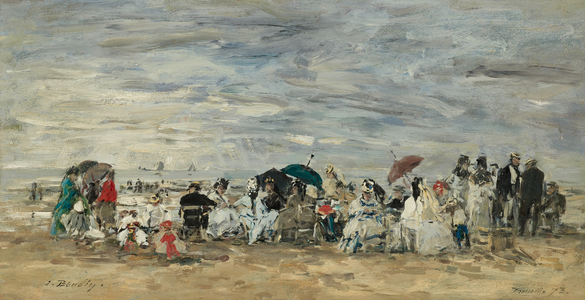 The Beach at Trouville, 1873 (oil on cradled panel)