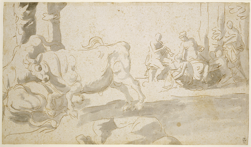 Apollo guarding the Herds of Admetus (pen & ink on paper)