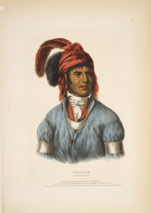 Ledagie, A Creek chief (Chief Ladiga) from a painting of 1825 (colour litho)