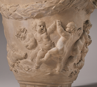 Detail of a vase with putti and grotesque handles, c. 1763 (terracotta)