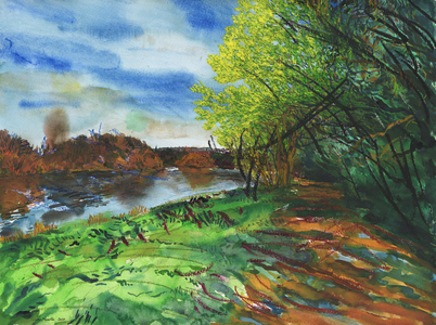 River Thames, Richmond, 2014 (watercolour, gouache and oil pastel on paper)