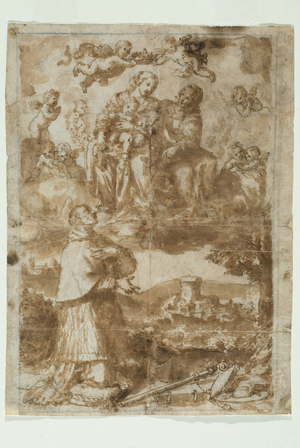 Madonna with Child Jesus appears in St. Charles Borromeo, c.1640-1660 (ink on paper)