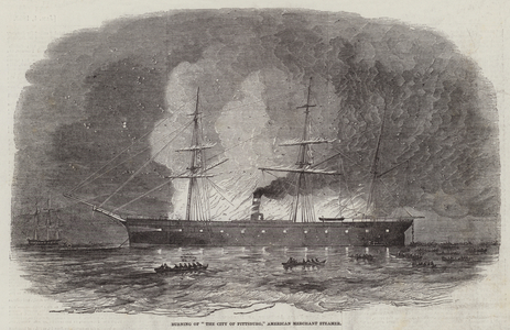 Burning of "The City of Pittsburg," American Merchant Steamer (engraving)