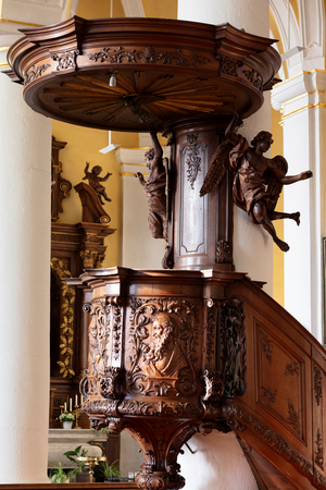 Parish church (Église Saint-Sébastien). Interior. Interior. The pulpit (photo)