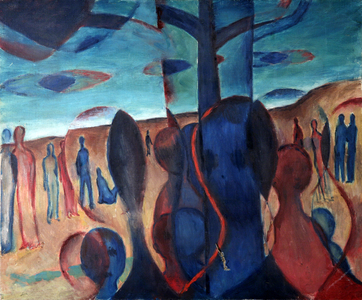 Untitled (figures in a landscape) (oil on canvas)