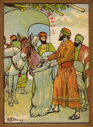 The Finding of the Money in the Sack (colour litho)