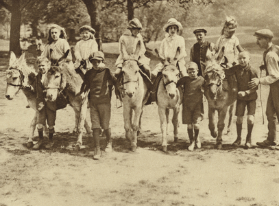 School-free children merrymaking on Hampstead Heath (b/w photo)