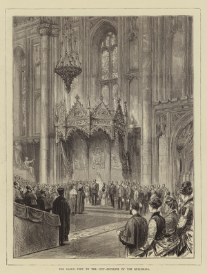 The Czar's Visit to the City, Interior of the Guildhall (engraving)